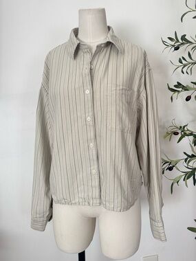 Uniqlo x JW Anderson Striped Button Front Shirt Beige Gray Size Large